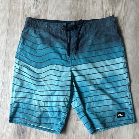 O’neill Blue Striped Swim Trunks Board Shorts Size 33 Medium - Picture 1 of 4